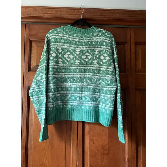 NWT American Eagle Women's Fair Isle Snowdrift Sweater Long Sleeve Green White L - Picture 12 of 12